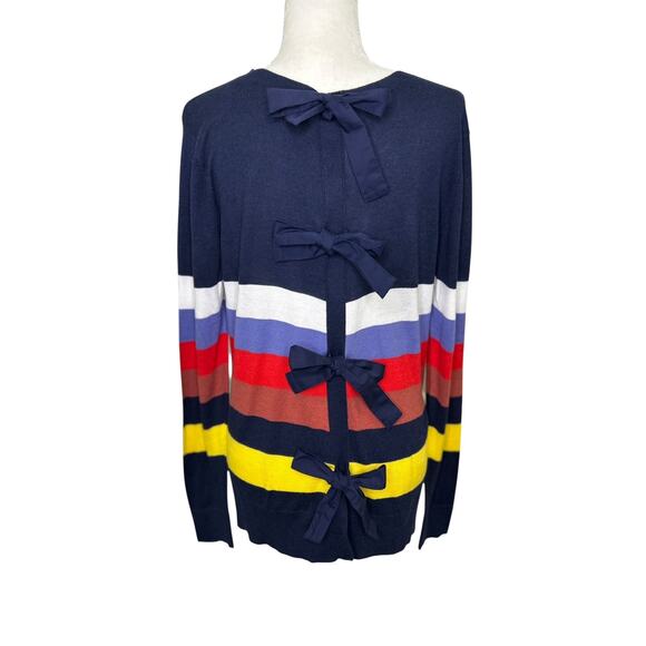 Halogen Blue Striped Bow Back Long Sleeve Pullover Sweater Womens Large - Picture 4 of 8